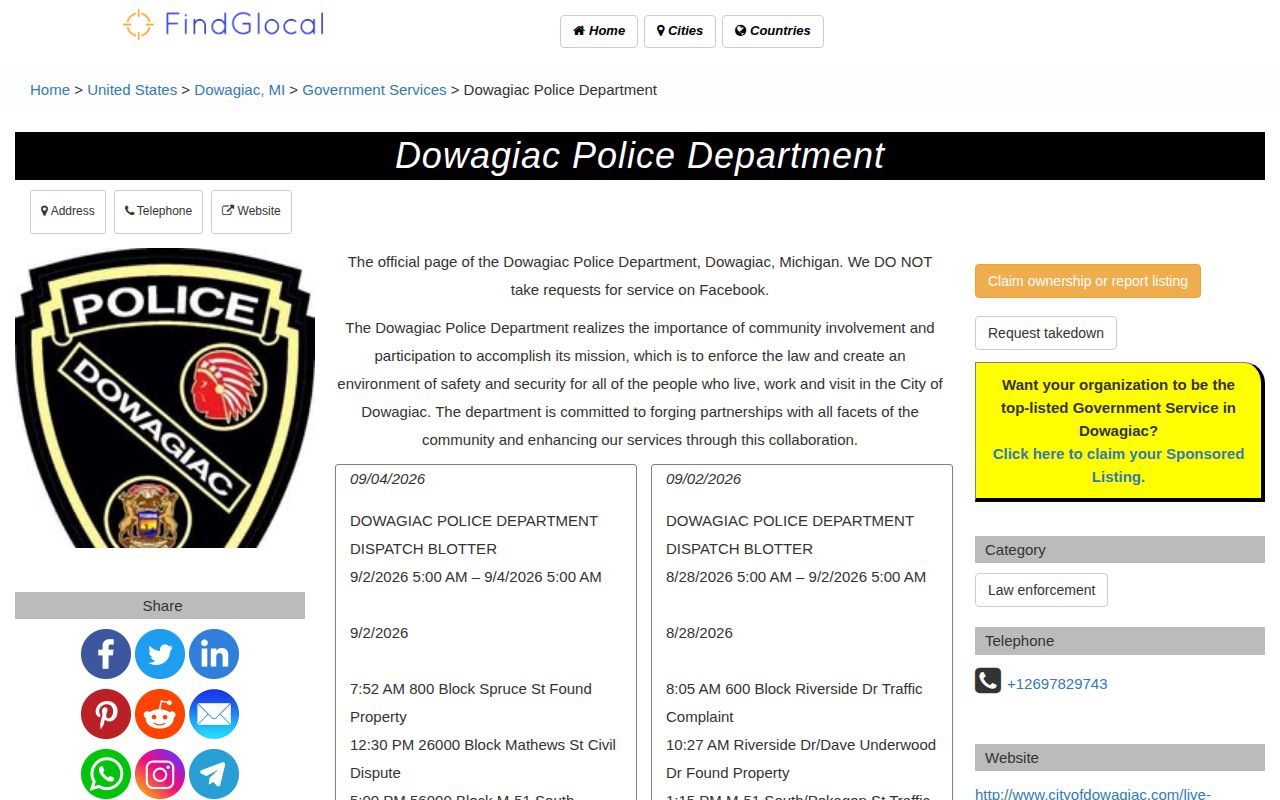 Unofficial mirror of Dowagiac Police dispatch blotter posts