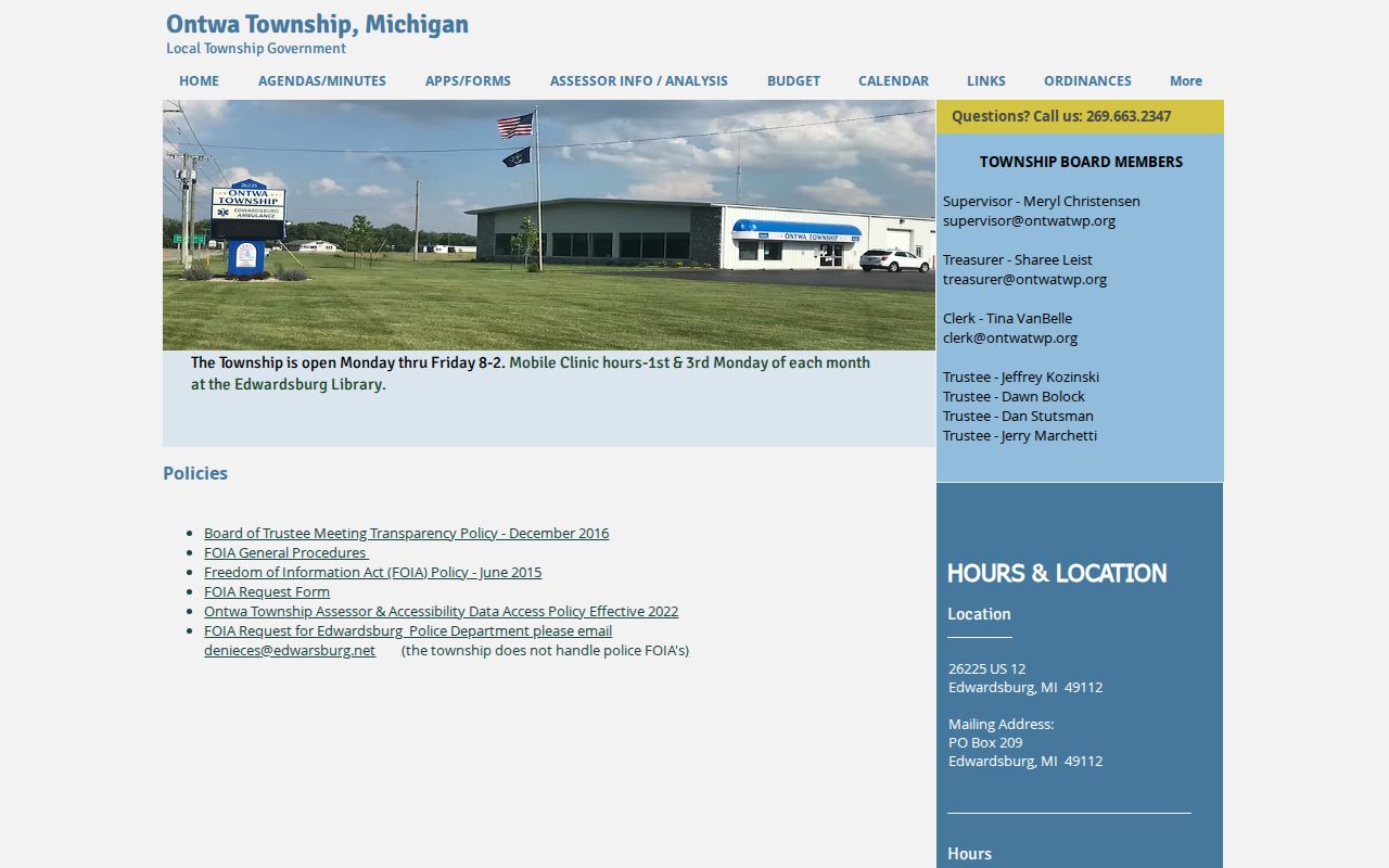 Ontwa Township policies page with police public-record request routing
