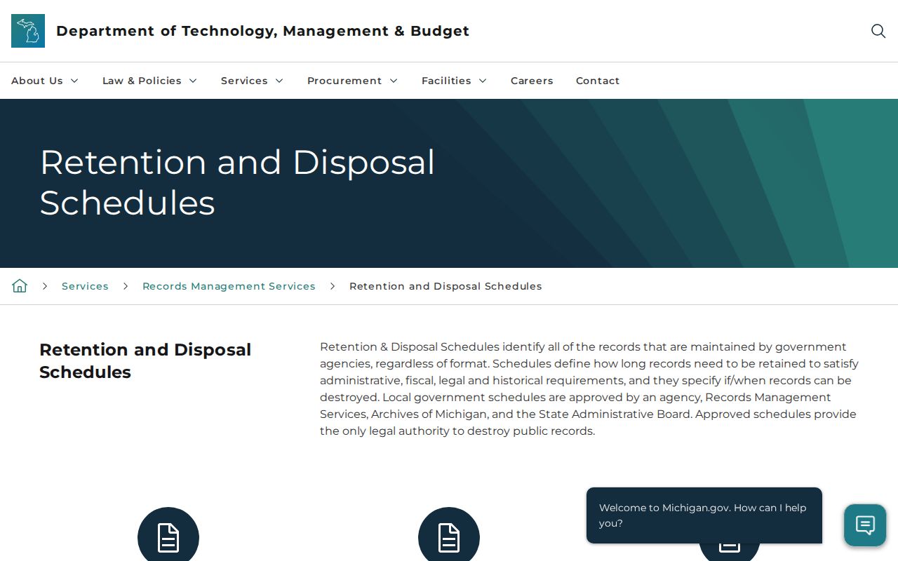 Michigan records management retention schedules page